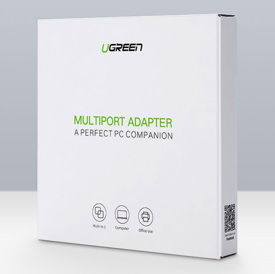 USB hub Ugreen 20264, 3 porta USB 2.0, rrjet Ethernet 10/100 Mbps, i zi