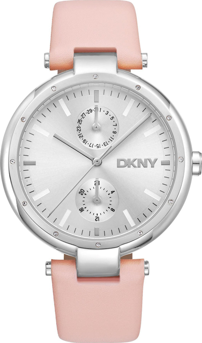 Orë dore DKNY, kronograf, me rrip lëkure, rozë
