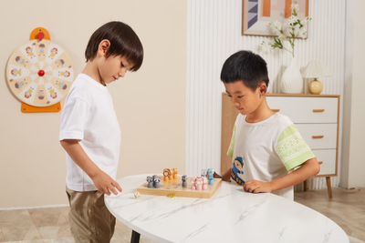 Lojë tavoline Viga PolarB Ludo Chinese Checkers, prej druri, me kuti për me i rujt figurinat, shumëngjyrëshe pastel