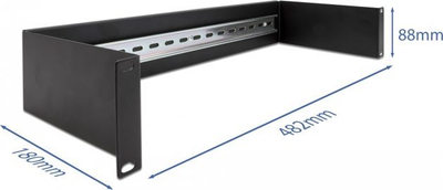 Panel montimi DeLOCK DIN Rail 2U për kabinet 19\", i zi