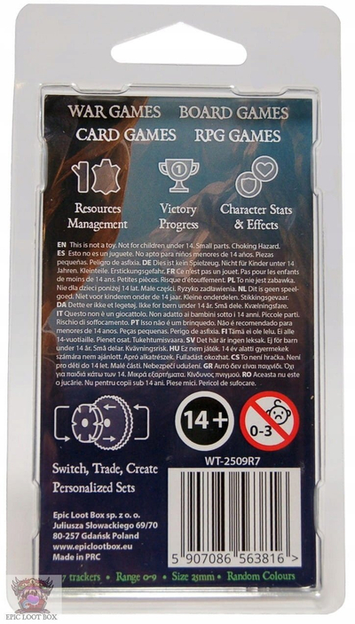 Trackera numërues për lojë tavoline, set 0–9, 25mm, ngjyra përzi