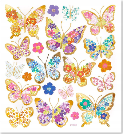 Ngjitësa dekorative Dalprint Butterflies, me shkëlqim, fletë 10 x 24 cm, shumëngjyrëshe