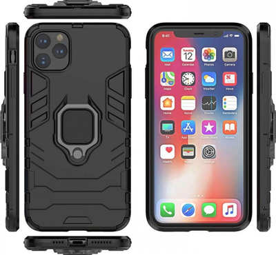 Mbajtëse telefoni për iPhone 12 / 12 Pro, me unazë-stand, kundra goditjeve, e zezë