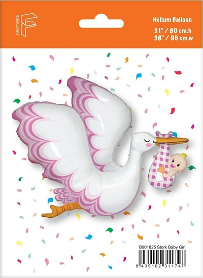 Balon foli Flexmetal Stork Baby Girl, 80 cm, për helium, rozë