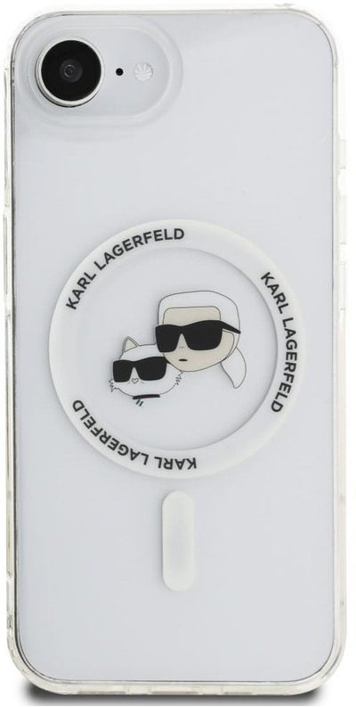 Kутија за заштита Karl Lagerfeld IML Metal Karl and Choupette, за iPhone 16E, MagSafe, бела