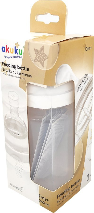 Biberon Akuku Anti-colic, qafë e gjerë, 240ml, transparent