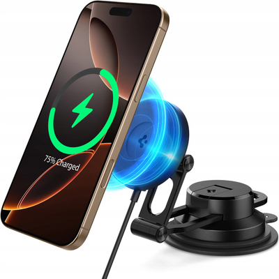 Mbajtëse makine me karikim wireless Spigen OneTap Pro 4 MagSafe, për pult edhe xham, e zezë