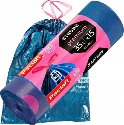 Qese plehrash Paclan Premium, 35L, 15 copë, blu