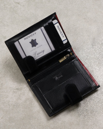 Portofol lëkure për burra Rovicky, RFID Blocking, plot me ndarje kartash, i zi