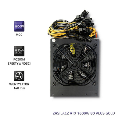 Напојување Qoltec Bitcoin Miner 1600W, 80 Plus Gold, 140mm, црно