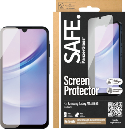 Mbrojtëse ekrani PanzerGlass SAFE, Samsung Galaxy A15 A15 5G, Ultra Wide Fit, transparente