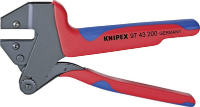Presa krimpimi Knipex 97 43 200, sistem krimpimi, në kuti plastike, e kuqe me blu