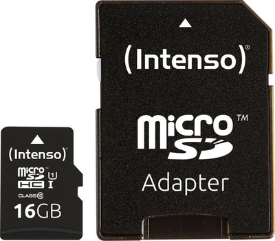 Kartë memorie MicroSDHC Intenso Professional 3433470, 16GB, Class 10 UHS I U1, me adapter