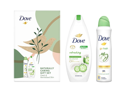 Set për trup Dove Refreshing, xhel dushi 250 ml + antiperspirant 150 ml