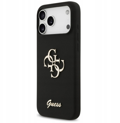 Mbulesë telefoni Guess 4G Silicone Script Big Metal Logo, për iPhone 17 Pro Max, MagSafe, e zezë