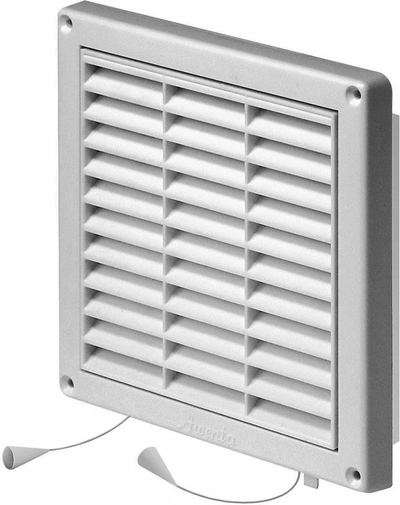 Grilë ventilimi me mbyllës dhe rrjetë AWENTA, 130 x 130mm, diametër 125mm, e bardhë