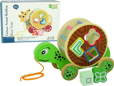 Lodër tërheqëse Lean Sport Turtle, sorter formash, blloqe druri shumëngjyrëshe, jeshile