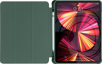 Kapak tableti Hurtel Stand për iPad Pro 12.9" 2021, bëhet edhe si qëndrim, jeshile e errët