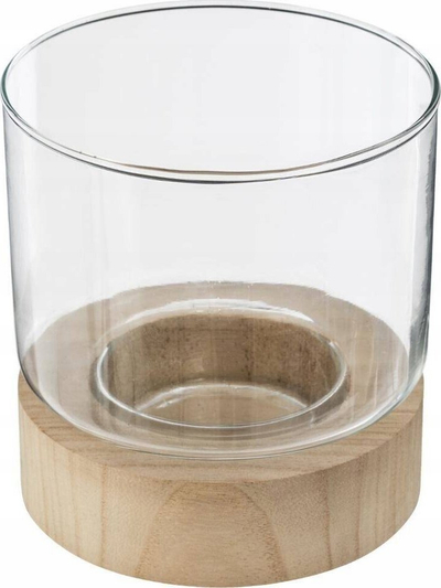 Set mbajtëse qiri Atmosphera, xham me bazë druri, 3 copa, transparent