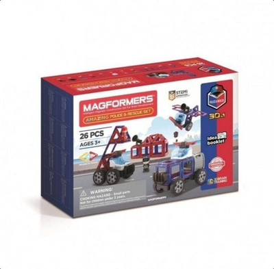 Set lodrash magnetike Magformers Amazing Police and Rescue, STEM, për fëmijë 4+, shumëngjyrësh