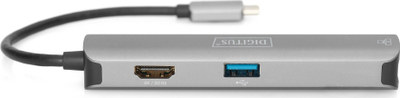 Adapter USB‑C Digitus Dock 5 porta, HDMI 4K, RJ45 Gigabit, gri