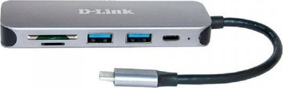 USB Ц ХАБ Ди Линк DUB 2325, USB 3.2, читач на картички SD MicroSD, сив