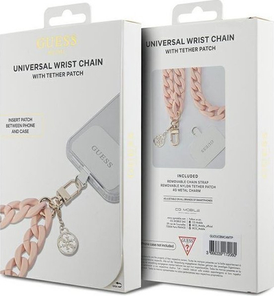 Varëse telefoni Guess Hand Strap Charm, universal, zinxhir metalik, rozë