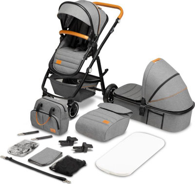 Karrocë për bebe Lionelo Amber Combi 2 në 1, deri 22 kg, me shportë dhe sedilje sport, gri