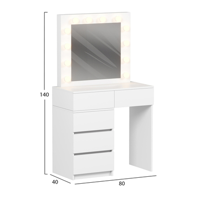 Tavolinë grimi me dritë LED dhe sirtarë Beyon Melaminë 80x40x140Hcm (HM2500.03), bardhë