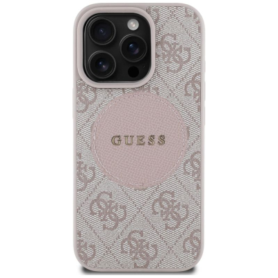 Калче за телефон Guess 4G Circle Classic Logo MagSafe, за iPhone 16 Pro, розова