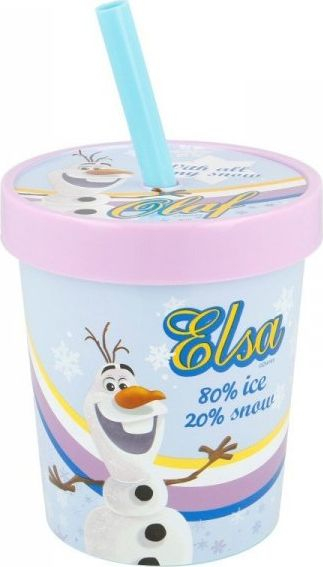 Gotë Frozen Elsa me kapak edhe pipëz, 560ml, rozë