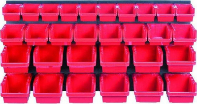 Set organizimi për mur Prosperplast Kistenberg NTBNP3, panel 80x40cm 2 copë, 30 kuti, i zi me të kuqe