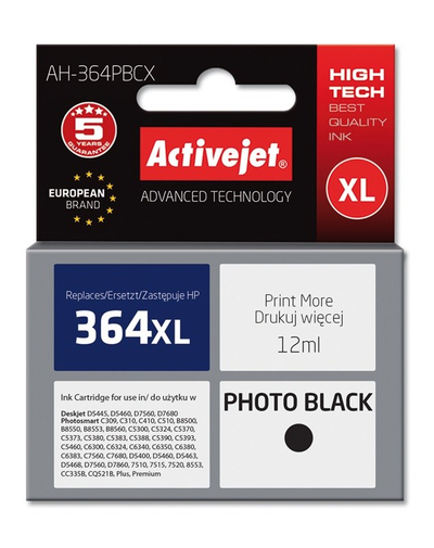 Ngjyrë për printer Activejet AH-364PBCX (zëvendësim për HP 364XL CB322EE), 12 ml, e zezë