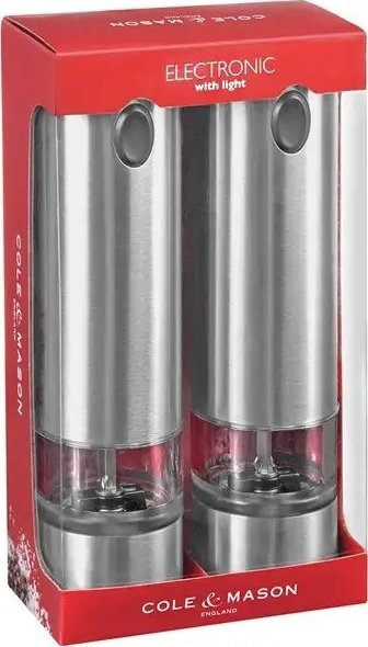 Set mullinjsh elektrikë Cole &amp; Mason Battersea, për kripë edhe piper, inox, ngjyrë argjendtë