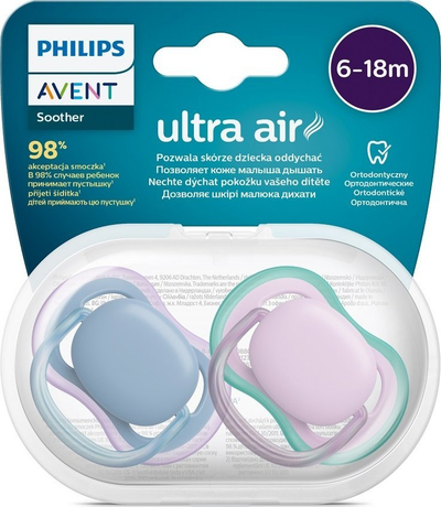 Biberonë qetësues Philips Avent Ultra Air SCF085/34, 6-18 muaj, set 2 copë, për goca