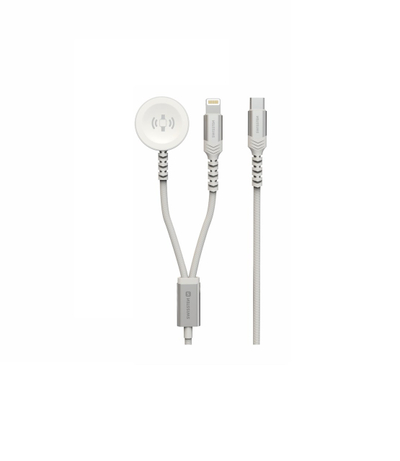 Kabllo karikuese Swissten 2në1 Apple Watch/Lightning, USB-C, e bardhë