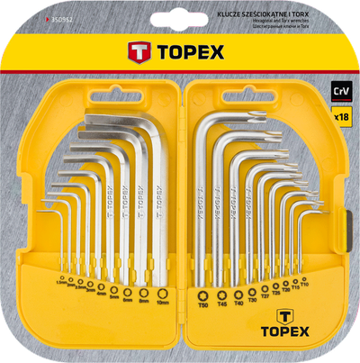 Set çelësash imbus dhe Torx TOPEX 35D952, 18 copë, çelik krom vanadium