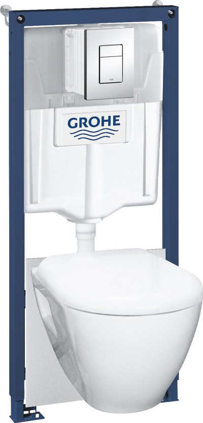 Set WC i varur Grohe Solido 39468000, kornizë mbajtëse, ulëse SoftClose, buton dual-flush, krom