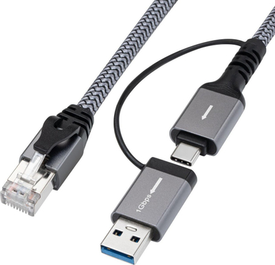 Kabllo rrjeti Microconnect CAT6, RJ45 në USB A dhe USB C, 2m