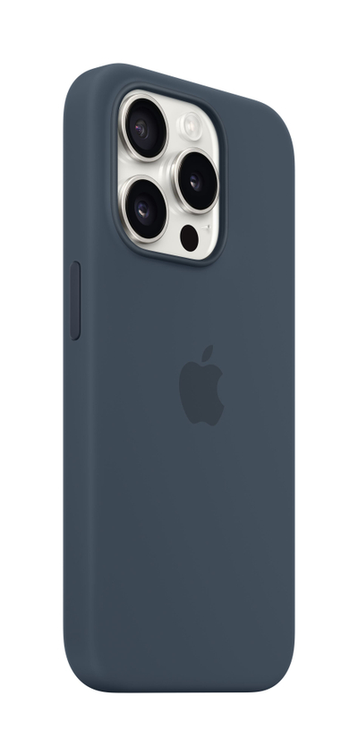 Маска Apple за iPhone 15 Pro Silicone Case со MagSafe, Storm Blue