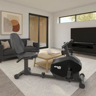 Biçikletë recumbent VirtuFit RB 1.0, me ekran, me rezistencë që e rregullon vetë, ngjyrë e zezë