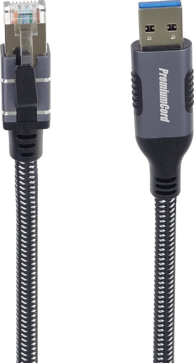 Kabllo adapter Ethernet PREMIUMCORD kunet2, USB 3.2 në RJ45 Gigabit LAN, 2 m, e zezë