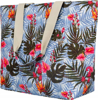 Çantë shëtitje për femra Tropical, e madhe, material tekstili, shumëngjyrëshe