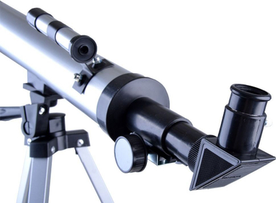 Teleskop astronomik ES0023, zmadhim 60x 100x, diametër 65 mm, argjendtë me të zi