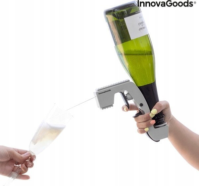 Pistoletë shampanje InnovaGoods Fizzllet, për shishe birre e shampanje, plastike, gri