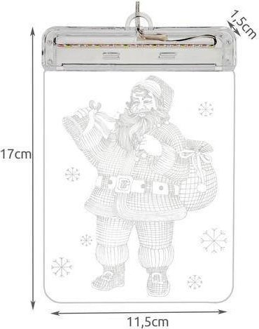 Dekor dritare me LED 3D Stained Glass Santa, i dyanshëm, shumëngjyrësh