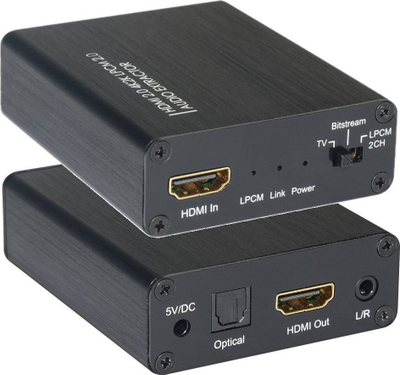 Ekstraktor audio Techly 5.1CH, HDMI 4K, Toslink dhe 3.5mm, ngjyrë e zezë