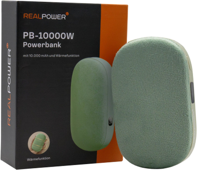 Power bank RealPower PB-10000W, 10000mAh, me ngrohje, jeshile