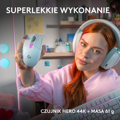 Maus gaming Logitech G305 X Superlight, pa tela, HERO 44K, i bardhë