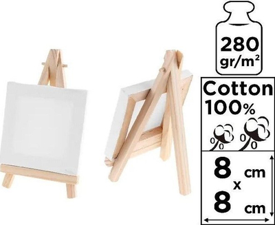 Set kanavace me kavalet Painting Canvas Panel Plus Easel, 8x8 cm, pambuk 280 g